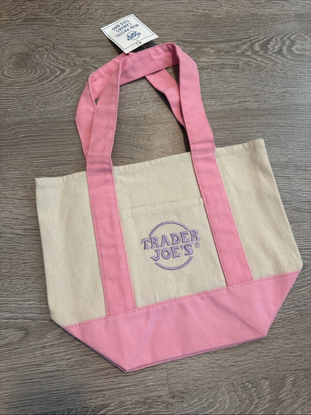 Trader Joes mini pastel pink tote